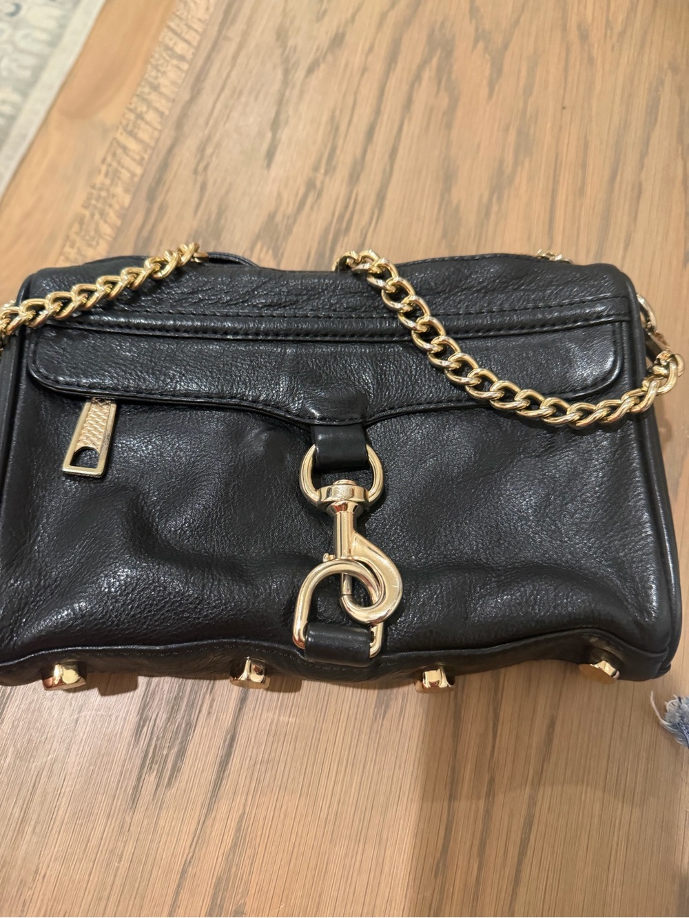 Rebecca Minkoff Black Leather Crossbody with Gold Chain